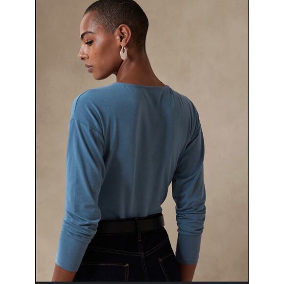BANANA REPUBLIC NWT Slate Blue Long Sleeve Wrap Front Bodysuit // XL - Picture 12 of 12
